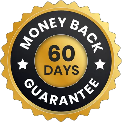 60-day money back guarantee badge seal with gold and black design for Kerassentials product assurance